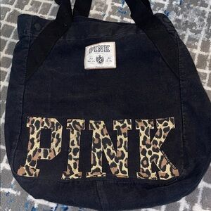 PINK Victoria's Secret Black Tote with Leopard Print Logo